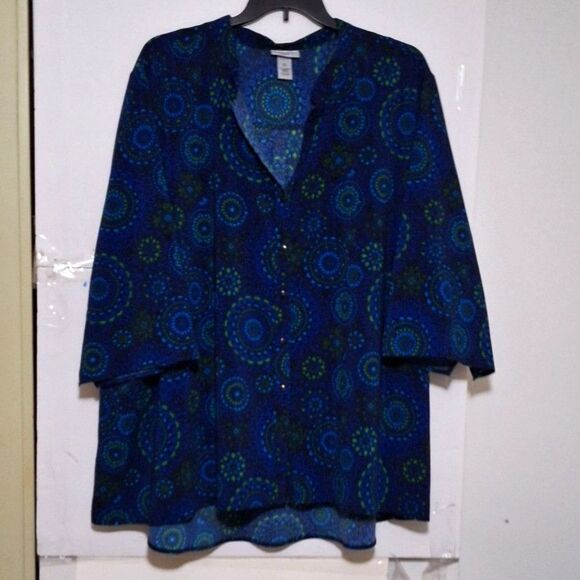 A Catherines Women's Plus Sized Blouse Blue Floral Paisley Office Core 5X - Picture 1 of 8